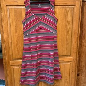 Sherpa Adventure Gear pink and gray striped stretchy dress
